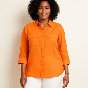 Chico’s Women’s Lightweight Button Front Top Size 2 (L/12) Orange Ramie Cotton